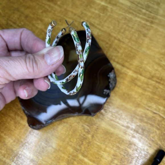 Vintage Cloisonné Enamel Hand Painted Hinged Bangle Bracelet And Earrings Set - Picture 9 of 11